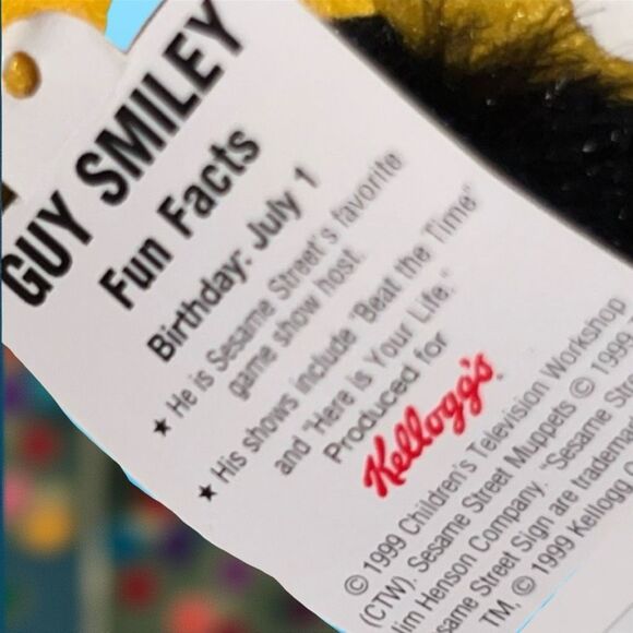 NWT Kellogg’s Sesame Street Guy Smiley Mini Beanie Mini Beans 1999 - Picture 2 of 4